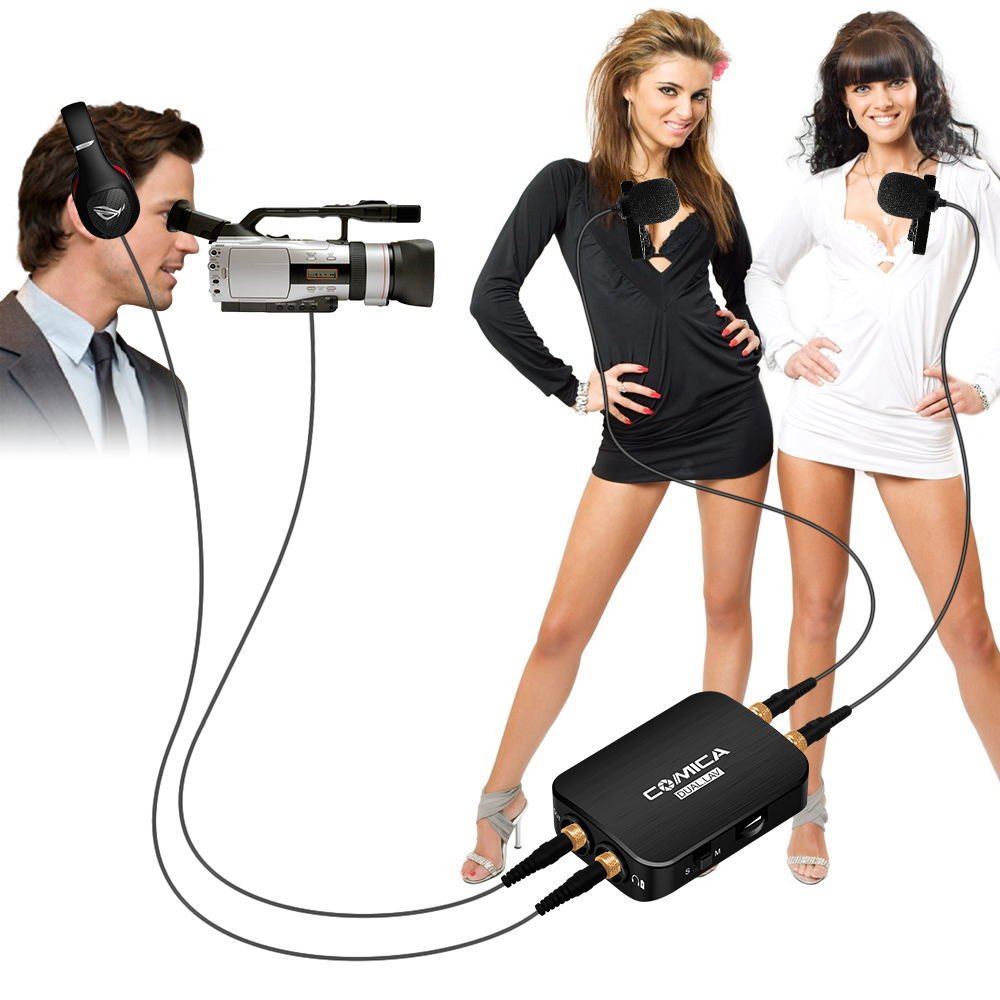 Comica CVM-D03 Çift Kafalı Mono Stereo Ayrılabilir Yaka Mikrofon