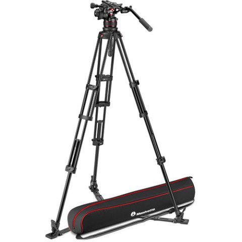 Manfrotto 612 Nitrotech Fluid Video Head and Aluminum Twin Leg Tripod with Ground Spreader (MVK612TWINGA)