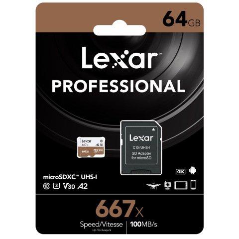 Lexar 64GB Professional 667x UHS-I microSDXC Hafıza Kartı ve SD Adaptör