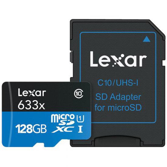 Lexar 128GB microSDHC UHS-I High Speed 633x with Adapter (Class 10)